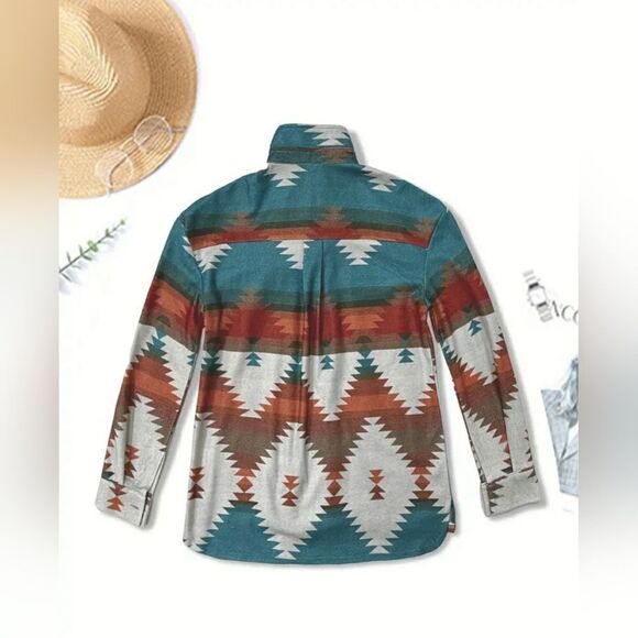 Aztec Print Jacket Coat Casual Button Front Long Sleeved Outerwear Sz XXL (14) - Picture 2 of 4